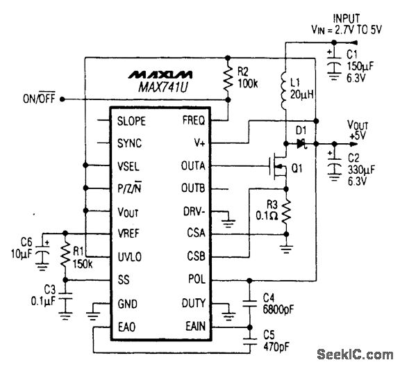 輸入為+3~+5V 1A時(shí)電壓為5V電源電路
