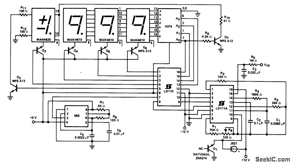 3-1/2數(shù)字式電壓表（±200.0 mV）共陽(yáng)極顯示器電路