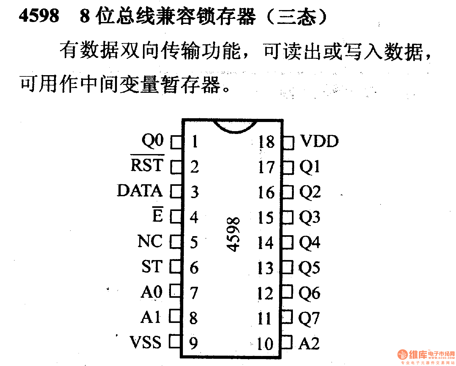 4000系列數(shù)字電路,4598,8位總線兼容鎖存器(三態(tài))