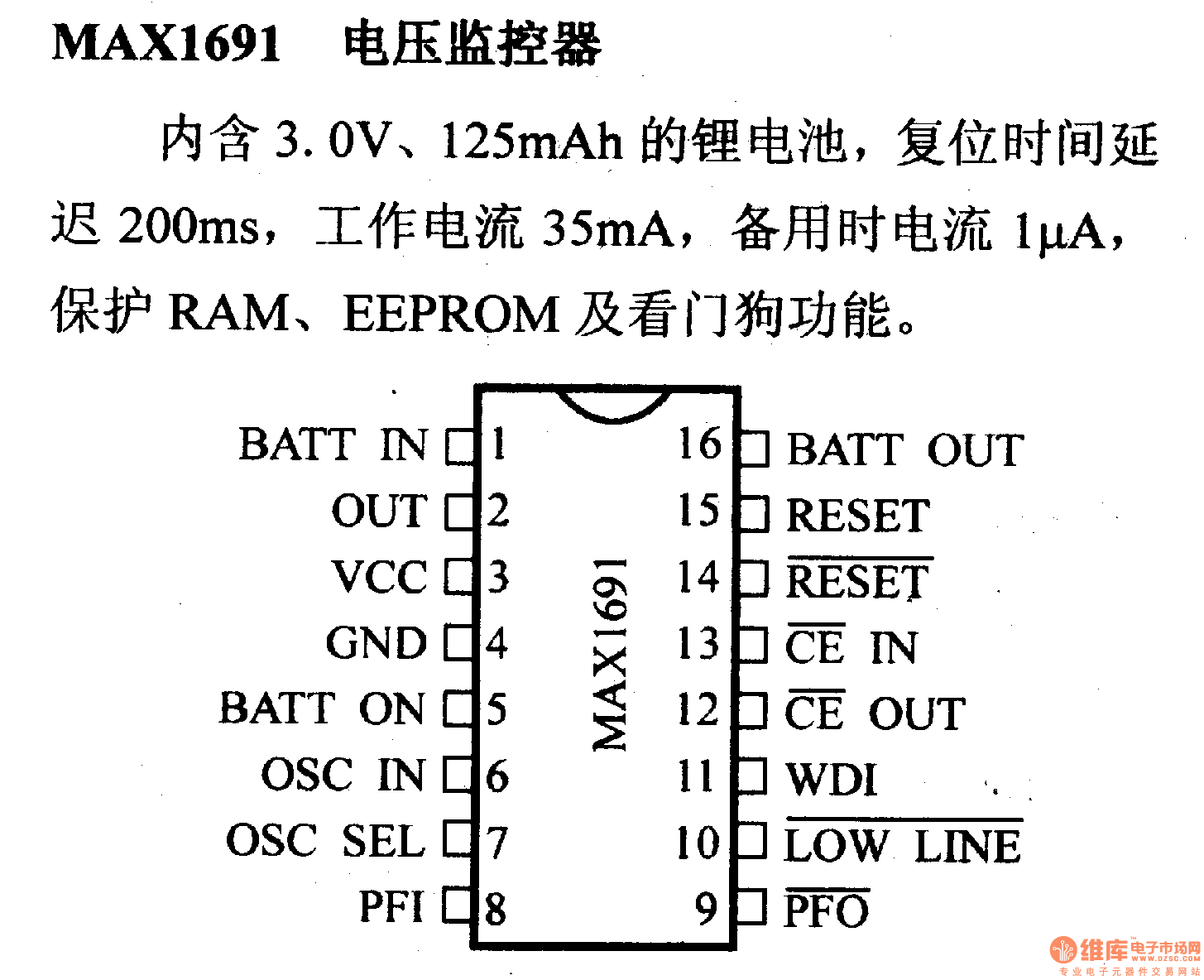 調(diào)壓器.DC-DC電路和電源監(jiān)視器引腳及主要特性 MAX1691