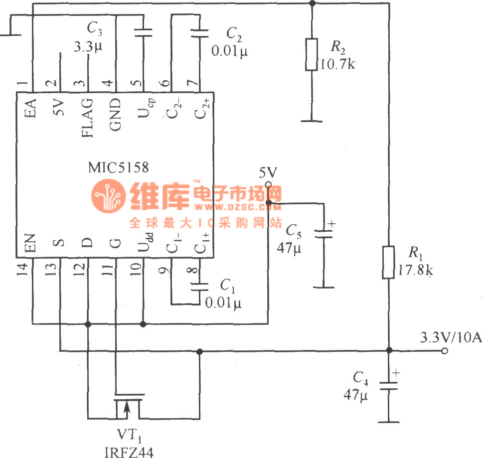 MIC5158構(gòu)成的輸出大電流的線性穩(wěn)壓器電路 2007