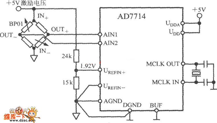 由AD7714構(gòu)成壓力測量系統(tǒng)的電路圖