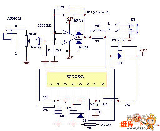 UPC1237喇叭保護(hù)線路(帶LM12耳放線路)電路圖