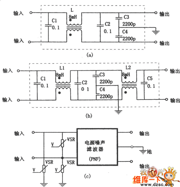 電源噪聲濾波器應(yīng)用電路圖