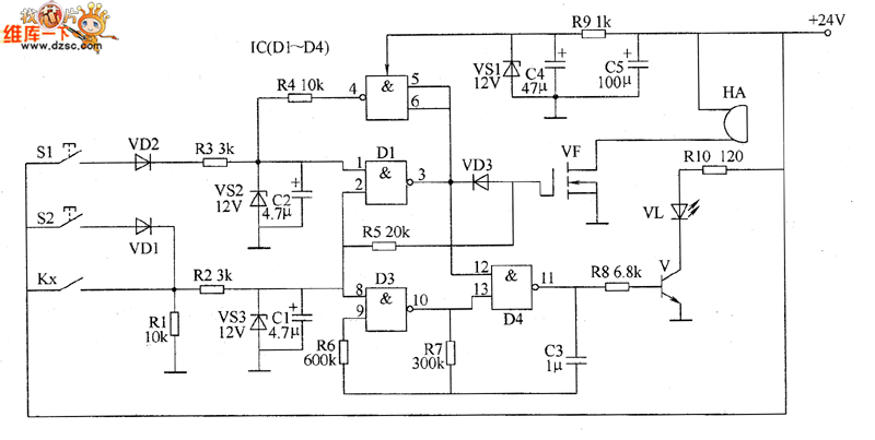 工業(yè)儀表用聲光報(bào)警器電路圖一