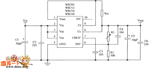 WB705構(gòu)成的限流型保護電路的應用電路圖