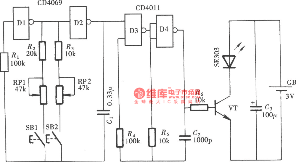雙通道紅外線(xiàn)遙控開(kāi)關(guān)(LM567、CD4013)