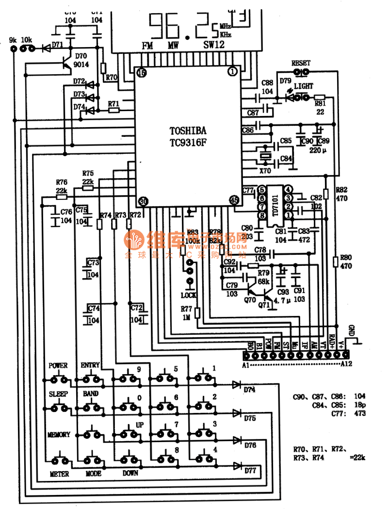 TC9316F集成塊的典型應(yīng)用電路圖