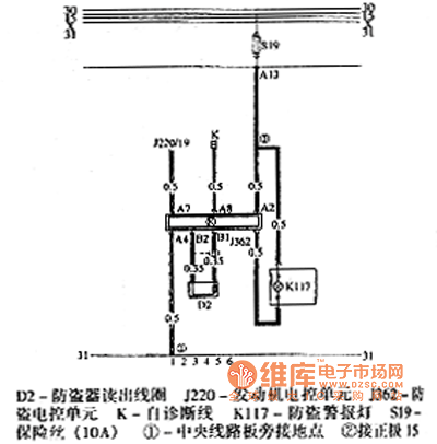 桑塔納2000防盜系統(tǒng)電路圖