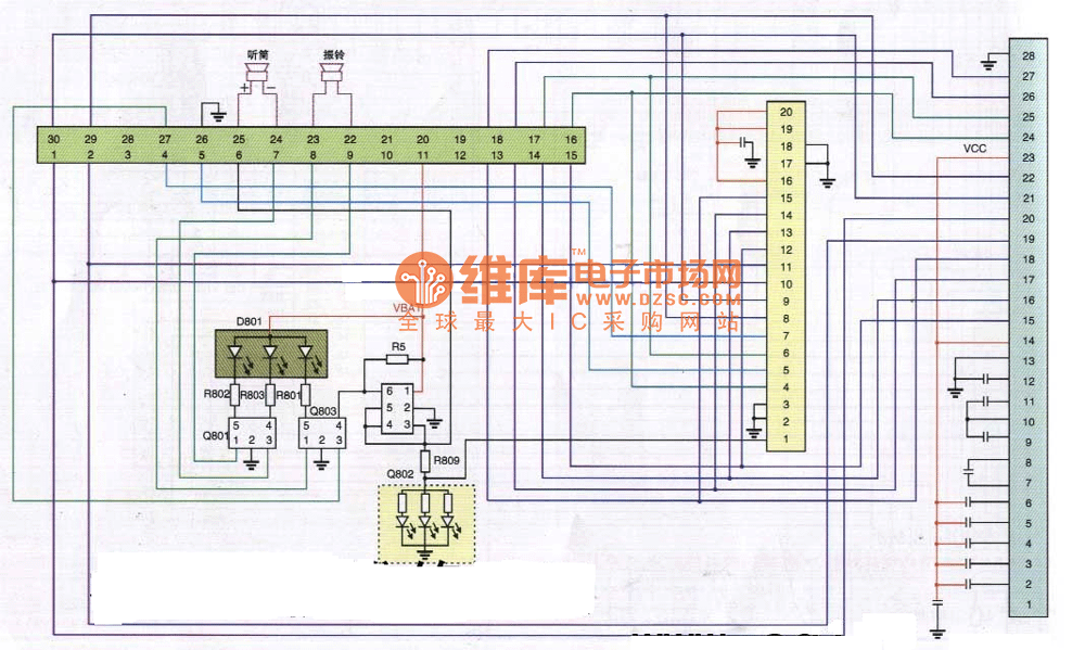 小靈通天創(chuàng)T18型手機排線電路原理圖