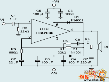 TDA2030典型應(yīng)用電路圖