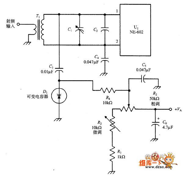 NE-602的變?nèi)荻O管調(diào)諧輸入電路圖
