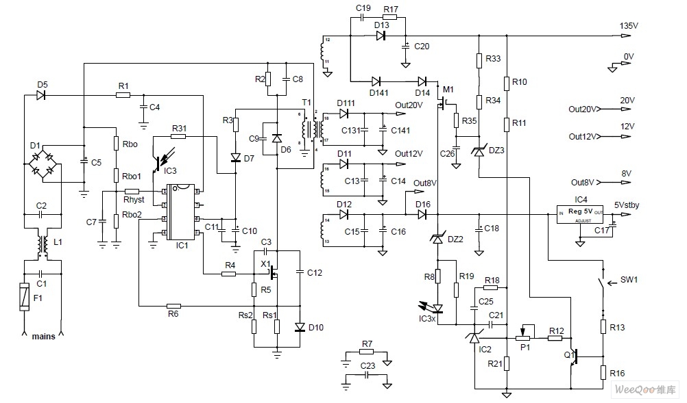 采用NCP1337設(shè)計(jì)160 W CRT電視電源電路圖