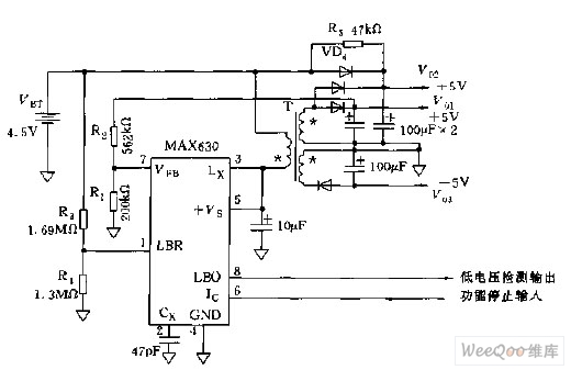 采用回掃變換器構(gòu)成的微處理機(jī)電源電路圖