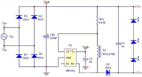 BP1361的B2（Buck-Boost）應(yīng)用原理電路圖