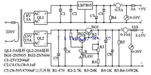 10A3～15V穩(wěn)壓可調(diào)電源電路圖